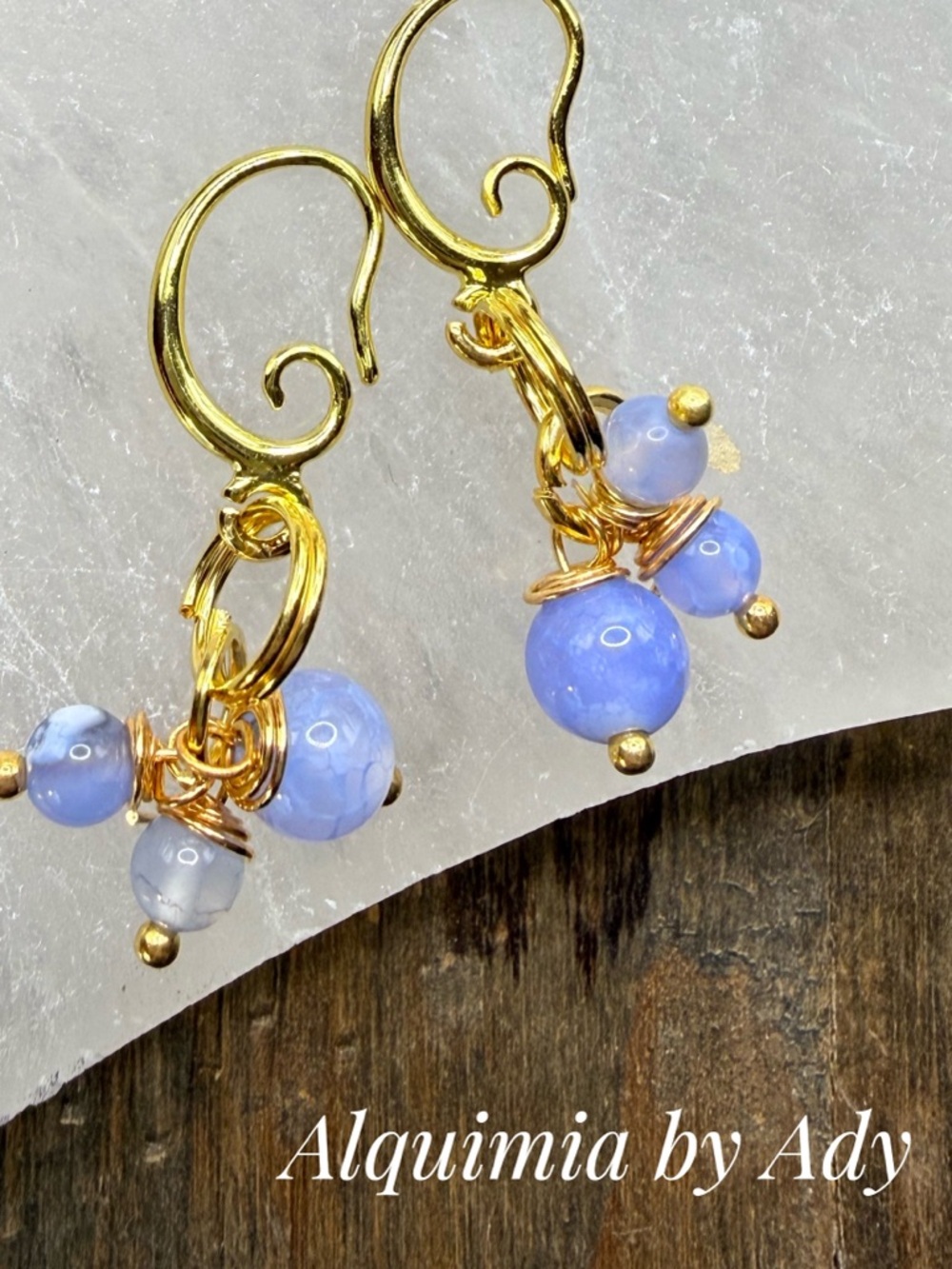 Gold-Plated Earrings with Light Blue Agate Beads